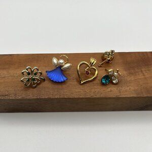 Vintage Costume Jewelry Brooch Pin Lot Angel, Heart, Bee, Shamrock, Rhinestone